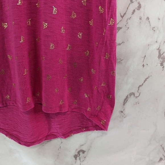 Chicos T Shirt Women 0 Small Pink Ultimate Tee Sailboat Gold Print Pleated Short - Picture 4 of 8